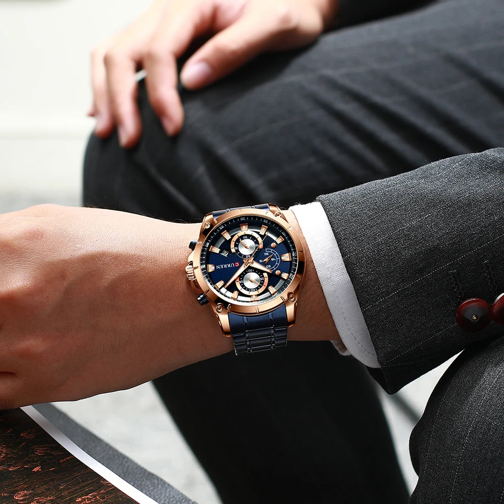 Luxury gold quartz watch for men