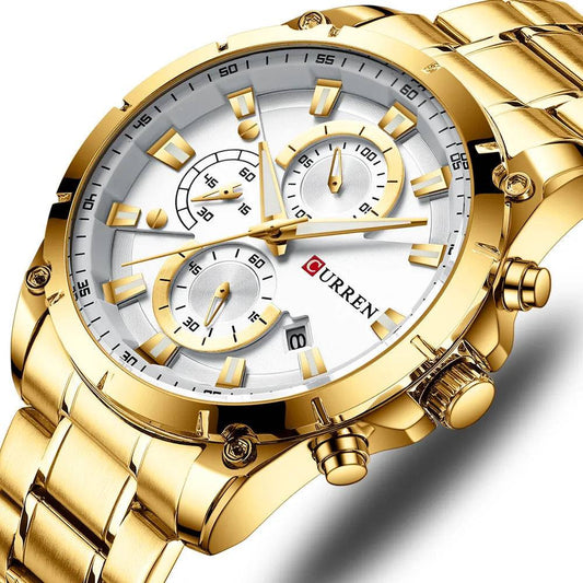 Luxury gold quartz watch for men